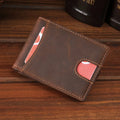 Vintage Bifold Men Crazy Horse Leather Wallets Custom Genuine Leather Man Card Holder Money Clip Slim Purse Wallet