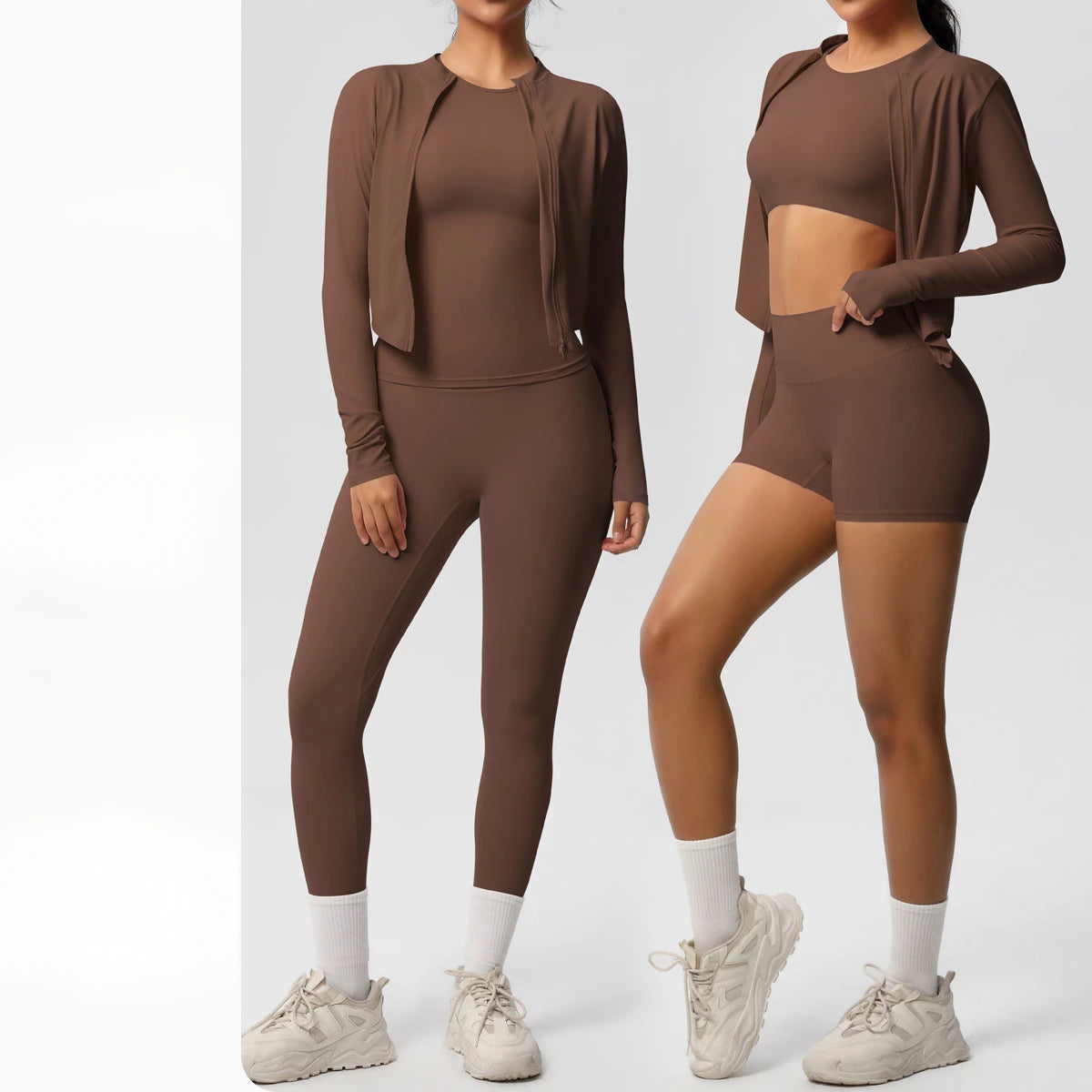 Workout Sets for Women 8 Pieces Long Sleeve Short Sleeve Crop Tops Jacket  High Waist Biker Shorts Pants Gym Fitness Sets