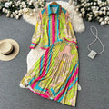 Ethnic Style Printed Long-sleeved Shirt Top 2024 New High-waisted Skirt Two Sets of Women