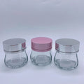Customized Octagonal clear Body Cream Jar 100ml Big Jar Glass Container with Silver pink Cap