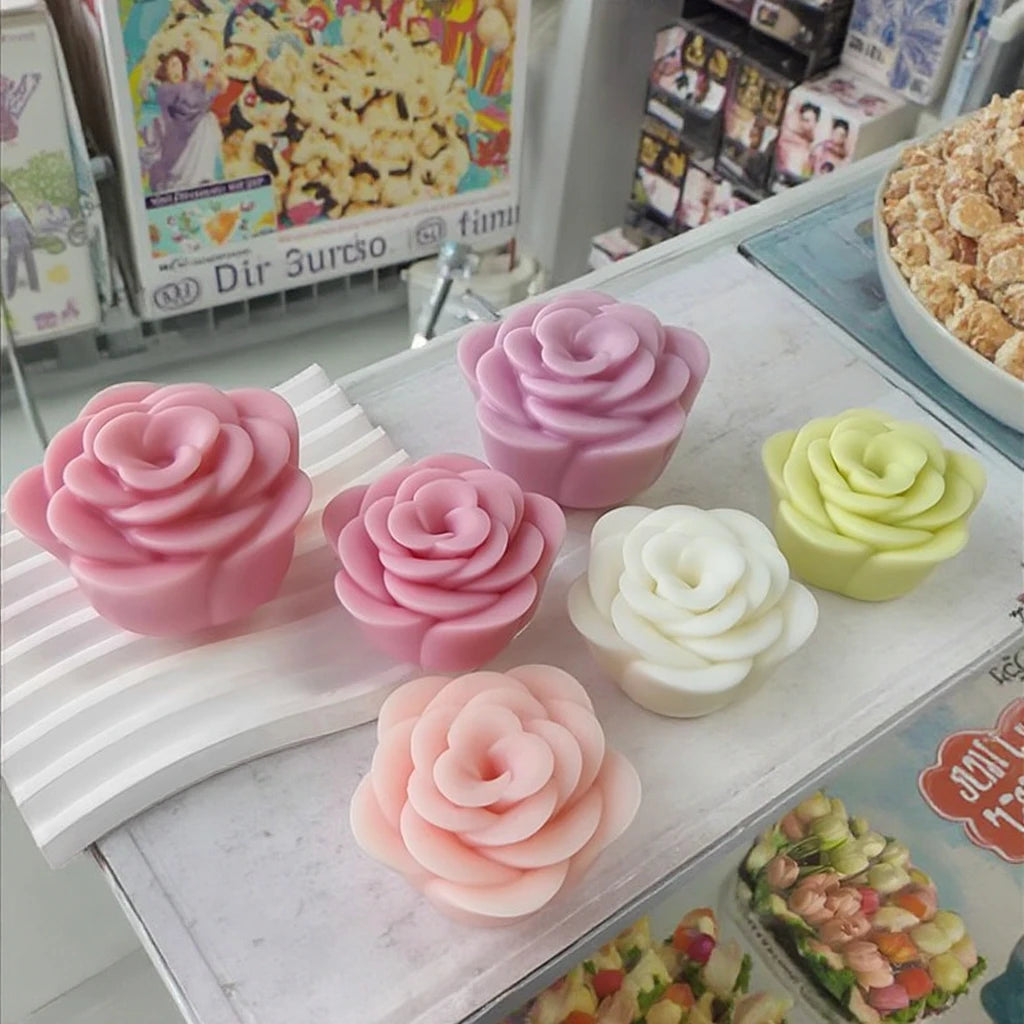 J-1136 Valentine's Day 3D Rose Flower Silicone Mold for Anniversary Gift Aromatic Candle Handmade Soap Making Silicone Moulds