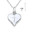 Heart Shaped Cross Pattern 925 Sterling Silver Pet Ash Memorial Cremation Jewelry Urn Pendant Necklace for Ashes