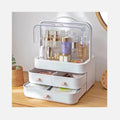 Makeup Organizer Holder Plastic Rectangle Eco-Friendly Cosmetic Storage Box Dust Free Cover Portable Handle Bathroom Countertop