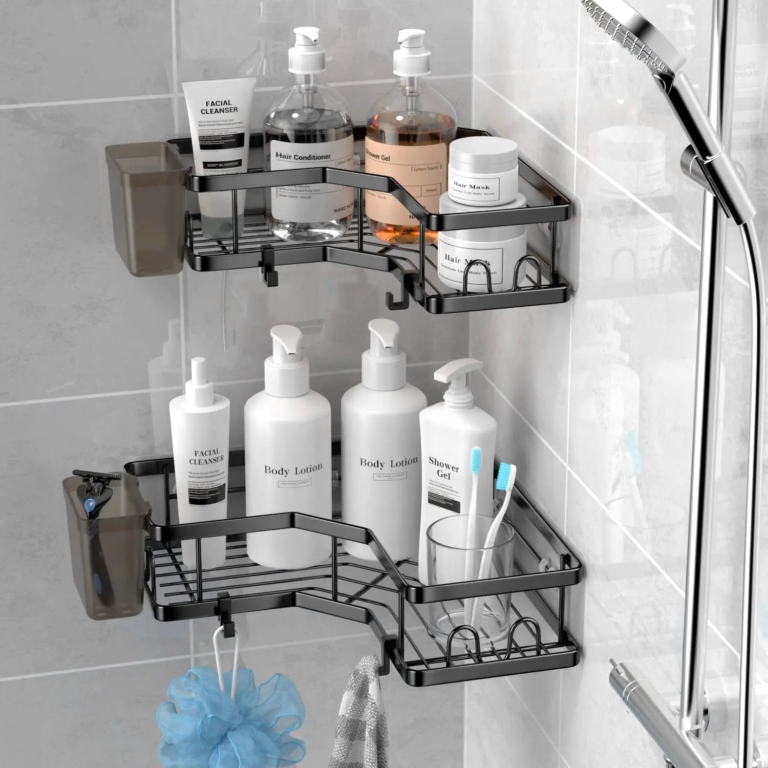 Corner Shower Caddy Storage Rack and Shampoo Holder No Drilling Required Design Bathroom Shower Organizer