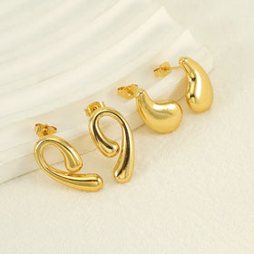 Fashion Trendy Stainless Steel Gold Plate Boho Tear Drop Water Drop Stud Earrings Jewelry for Women