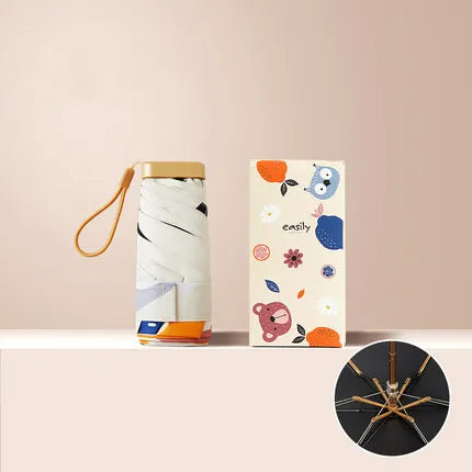 High Quality Custom Pattern UV Coating Fabric Mini Portable Pocket Umbrella 6-Fold Compact Minimalist Design Sun Umbrella