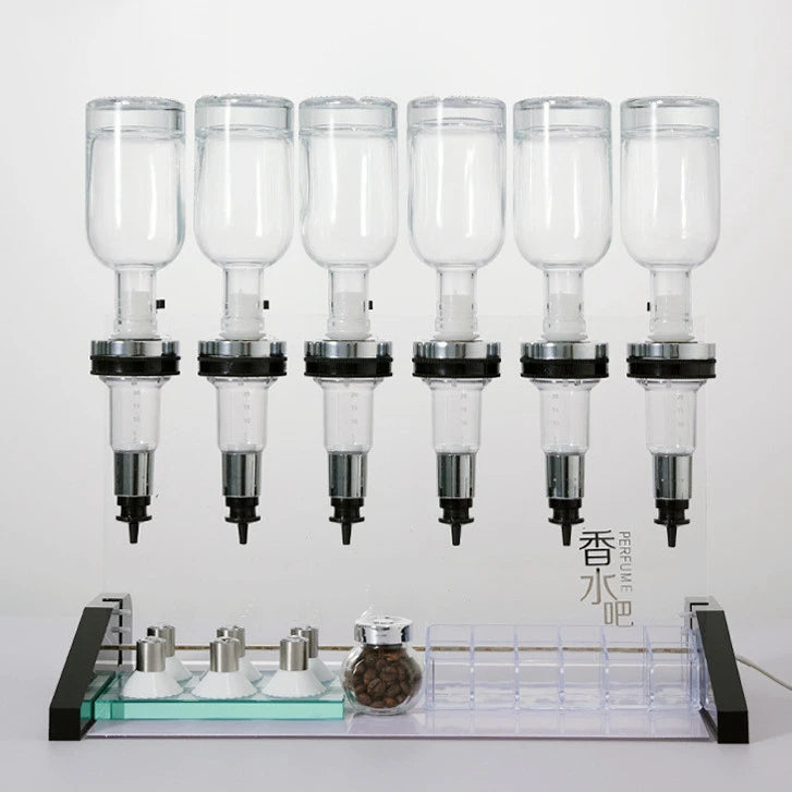2023 New Design Perfume Bar Whole Store Perfume Display Rack With 6 Pump Head Distributor 6 Bottles Perfume Dispenser