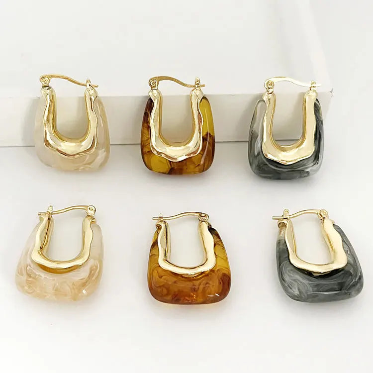 SC Fashion 14K Gold Plated Geometric U Shaped Huggie Earrings 2023 Summer Fresh Jelly Color Square Acrylic Hoop Earrings Women