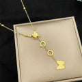 Hot Sale No Fade Cute Korean Fashion Jewelry Titanium Steel 18k Gold Plated Ball Butterfly Tassel Necklace