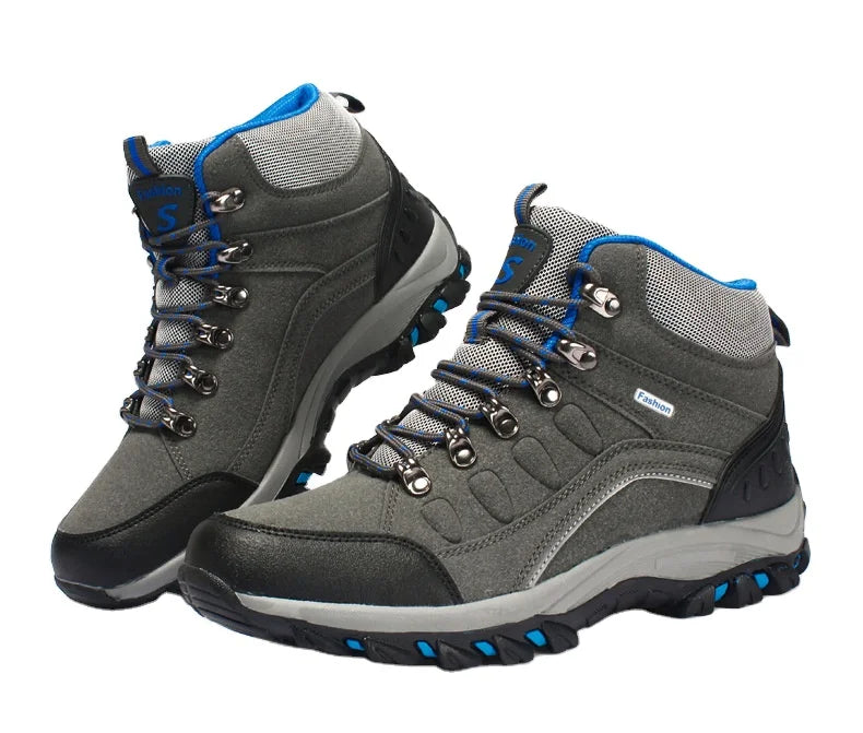 IRONDONEKY Couple Rubber Mesh Sneakers Leather Outdoor Hiking Shoes