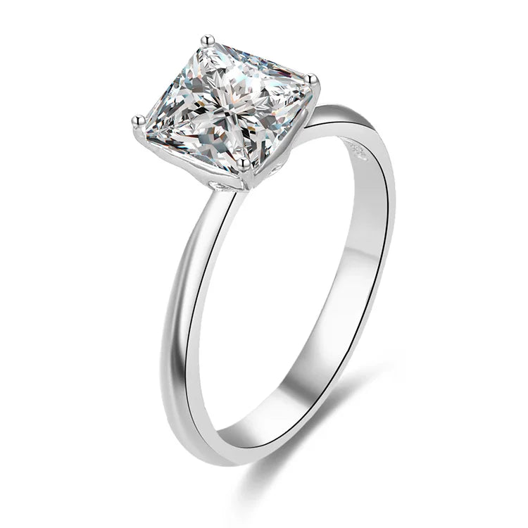POLIVA Women's Trendy Square Brilliant Cubic Zirconia Engagement Wedding Ring 925 Sterling Silver Rhodium Plated