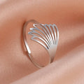 Stainless Steel Gold Color Feather Wing Ring Women Open Finger Gold Plating Rings Fashion Anniversary Jewelry Gifts