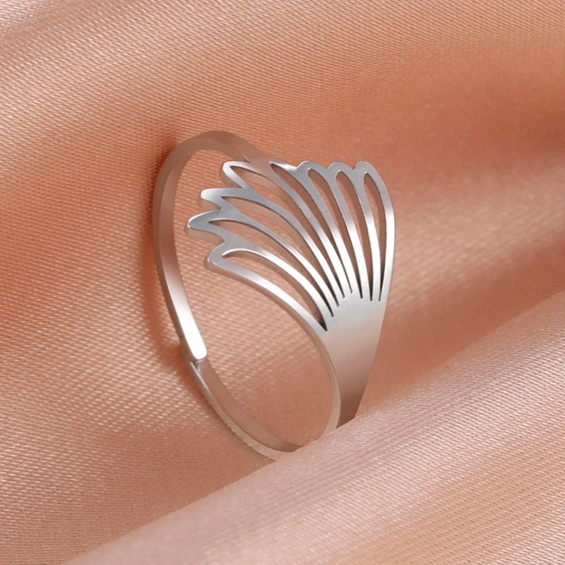 Stainless Steel Gold Color Feather Wing Ring Women Open Finger Gold Plating Rings Fashion Anniversary Jewelry Gifts