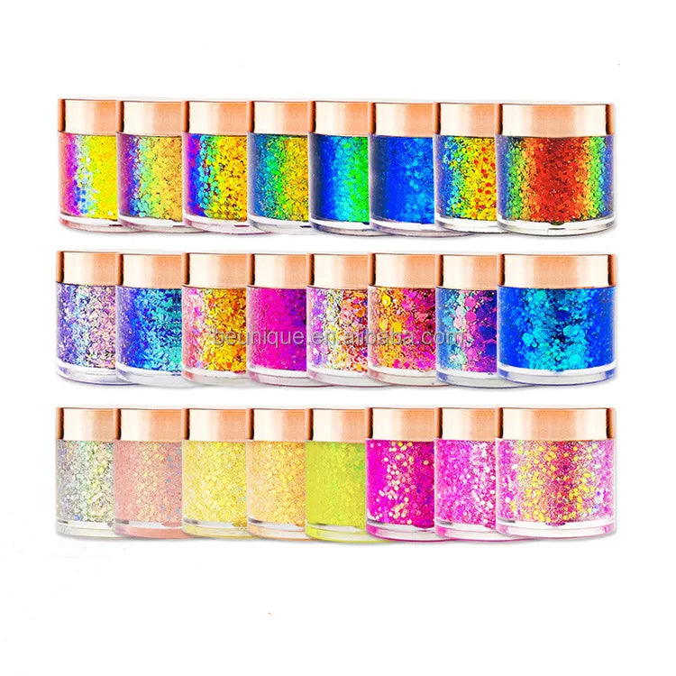 Private Label Waterproof Chameleon Festival Custom Chrome Sparkle Eyes Mask Uv Reflective Eyeshadow Body Glitter Gel Makeup