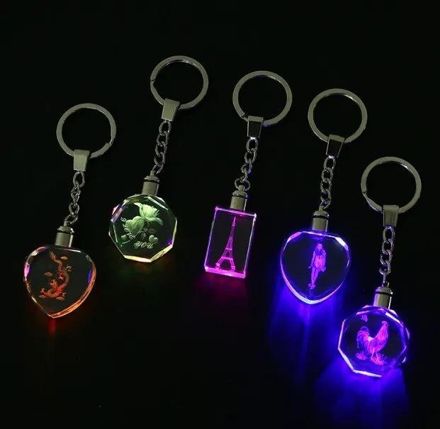 Custom Crystal LED Keychain Cut Glass Key Chain Luxury Car Logo Jewelry Keyring Key Holder