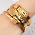 Men's Business Casual Party Gold Stainless Steel Bracelet Multi-piece Combination Set Square Head Fashion Wrap Accessories Gift