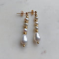 French Vintage Elegant 18k Gold Beads Freshwater Pearl Beaded Drop Earrings