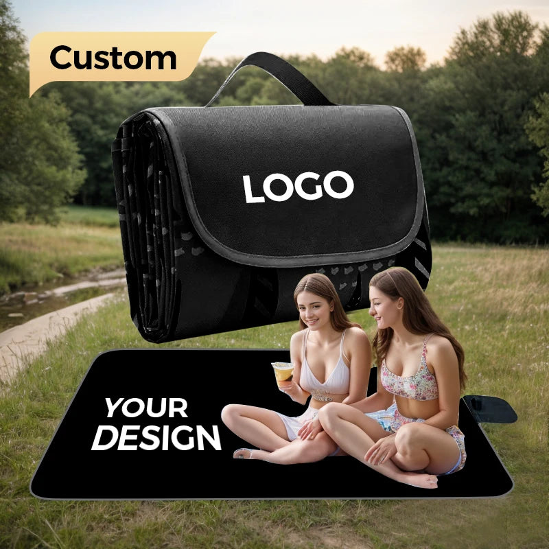 Customized Logo Print Outdoor Extra Large Foldable Portable Sand Proof Waterproof Travel Beach Mat Picnic Blanket