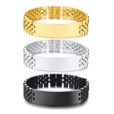 Wholesale Hiphop Gold Plated Stainless Steel 15*53mm Bar Watch Chain Wrist Band Bracelet Men Women