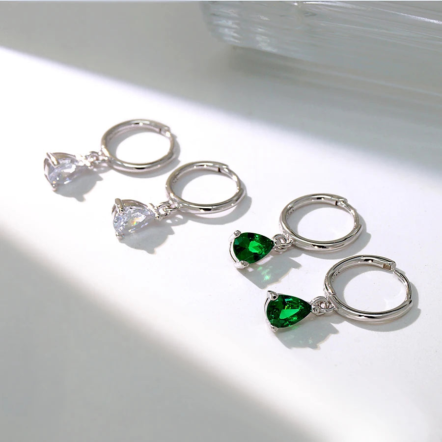 Fine Jewelry Earrings 925 Sterling Silver Earrings Green Zircon Dangle Hoop Earrings