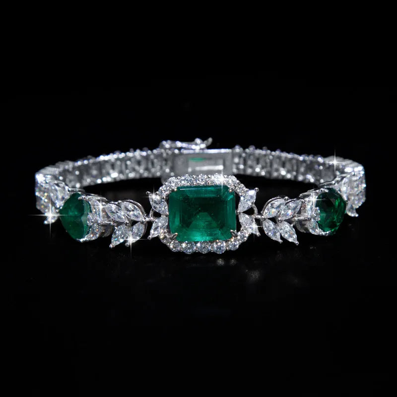 925 Silver Jewelry Luxury Bracelets & Bangles Inlaid Synthetic Emerald Zirconia Fashion Custom Bracelet