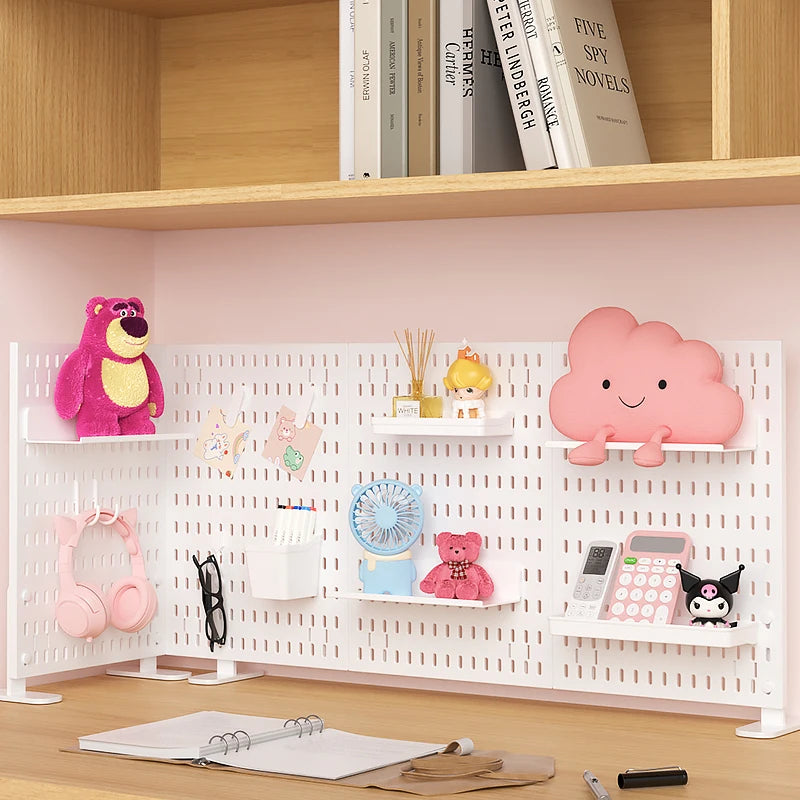 Single-Tier PP Material Plastic Desktop Organizer Space-Saving Foldable Storage Holder with No-Hole Punching Shelf Cabinets