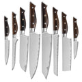 Professional Kitchen Chef Knife Set Carbon Stainless Steel Full-tang Triple Rivet 8 PCS with Ebony Wood Handle MegaBDM