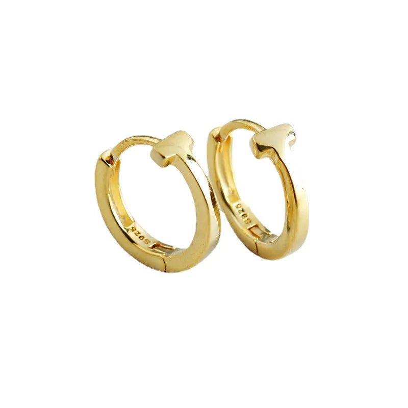 Fashion NEW 925 Sterling Silver  T Shape Hoop Earring 18K Gold Plated Earrings for Women