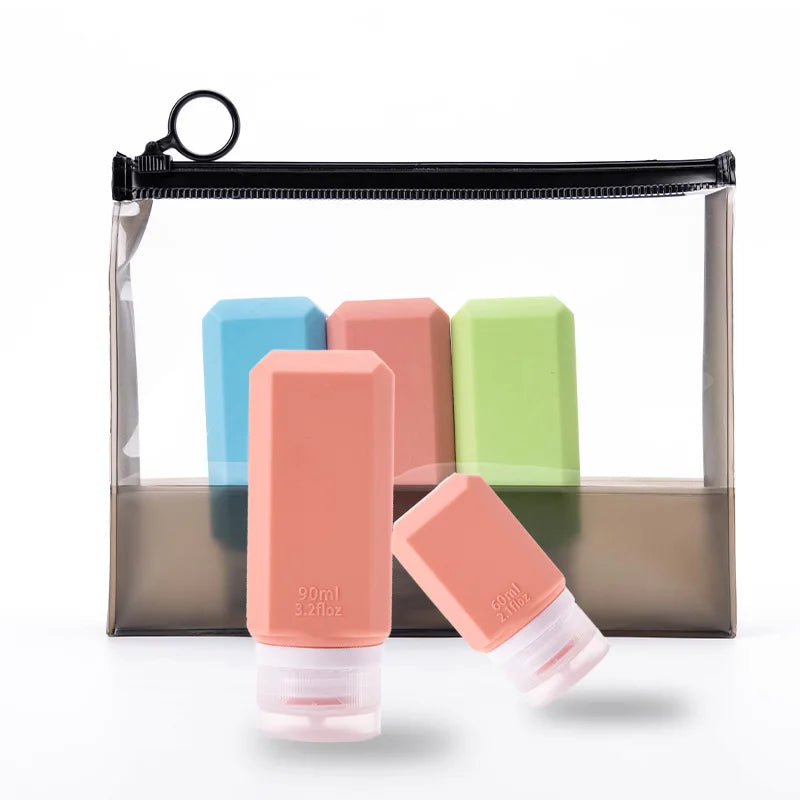 Wholesale Polygonal Silicone Travel Accessories Bottle Empty Travel Size Shampoo Lotion Toiletries Bottles Set Kit