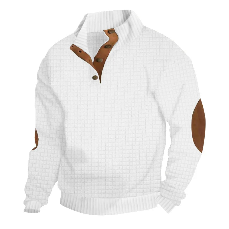Men's Autumn/Winter 2024 Outdoor Casual Long-sleeved Plaid Knit Pullover Stand Neck Sweatshirt