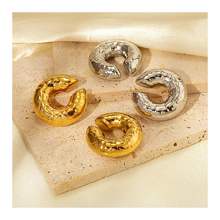 HOVANCI Chunky 18K Pvd Gold Plated Stainless Steel Bump Texture Jewelry Waterproof Hollow Statement Ear Cuff for Women