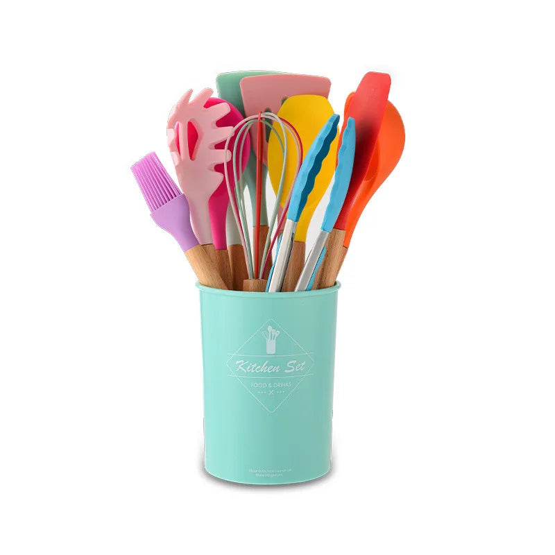 Kitchen Utensil Set Silicone Cooking Utensils Food Grade Silicone Cooking Utensils with Wooden Handle