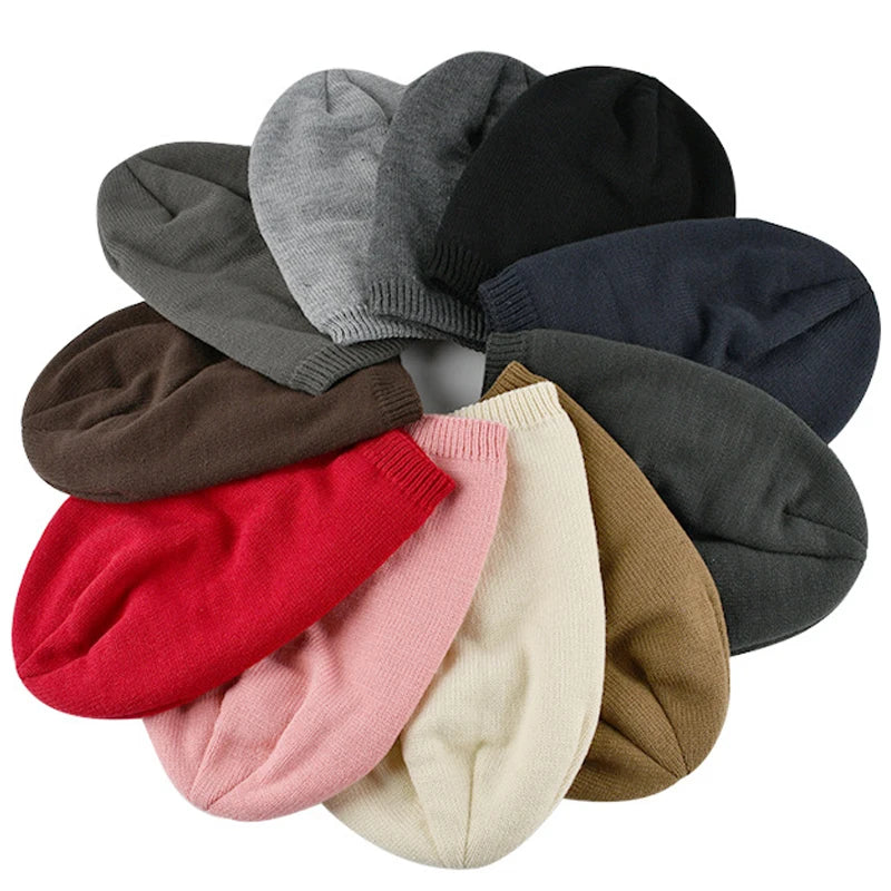 Custom Logo Plain Unisex Winter Warm Plush Lined Baggy Thick Acrylic Chunky Slouchy Knit Beanie Hat