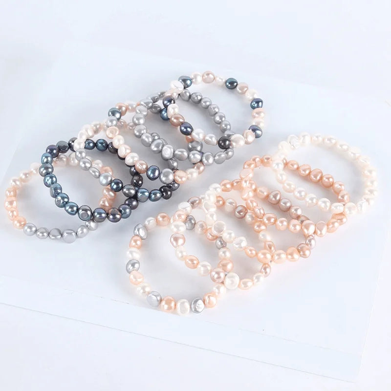 Small Size Baroque Natural Freshwater Pearl Bracelet Elastic Rope Classic Style for Men and Women