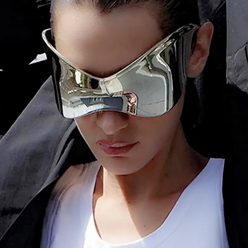 Luxury Brand Designer Y2K Silver Sport Sun Glasses One Piece Eyewear Shades UV400 Oversized Punk Goggle Sunglasses Women