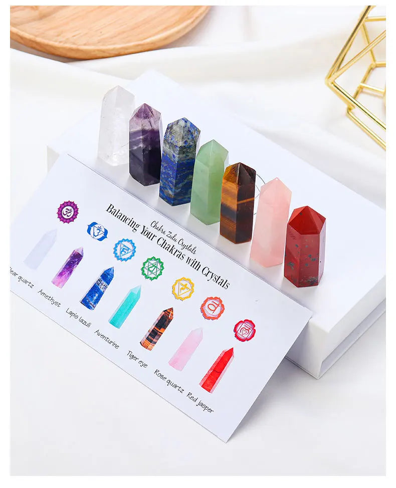 Fashion Natural Stone 4-5CM Crystal Column 7 Pieces Set Hexagonal Column Crystal Healing Stone Handicraft Friend Gift Set