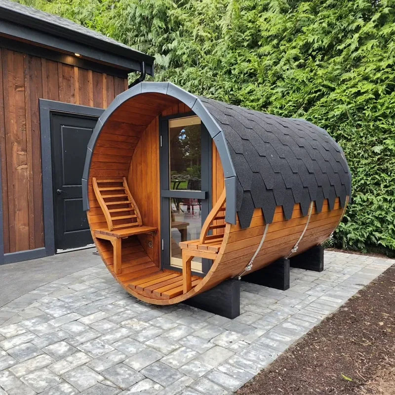 USA Stocks New Canadian Red Cedar Outdoor Barrel Steam Traditional Sauna Room for Sale