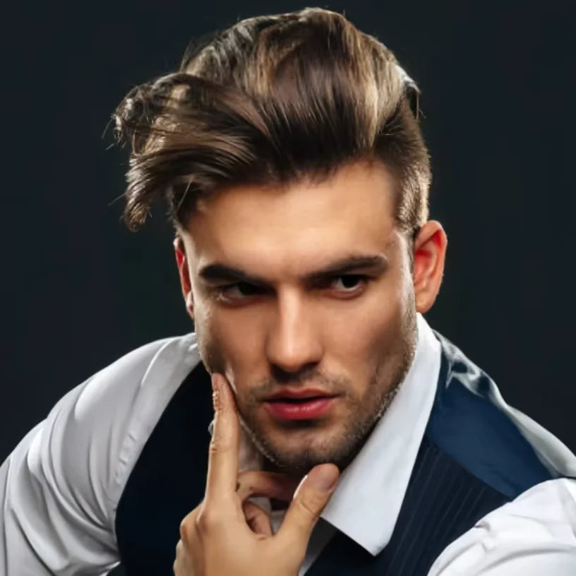 LONGFOR Frontal 3 Lines Vloop Rest Knots Super Thin Skin Water Wave100% Human Hair Toupee Hair Replacement System for Men Patch