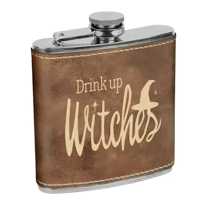 Custom Blank Laserable Leatherette Leak Proof Liquor Flask Personalised Laser Engraved Pu Leather Metal Hip Flask for Giveaways