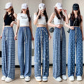 Lady Loose Wide Leg Jeans High Waist Drawstring Long Pants New Women Thin Summer Casual Trousers
