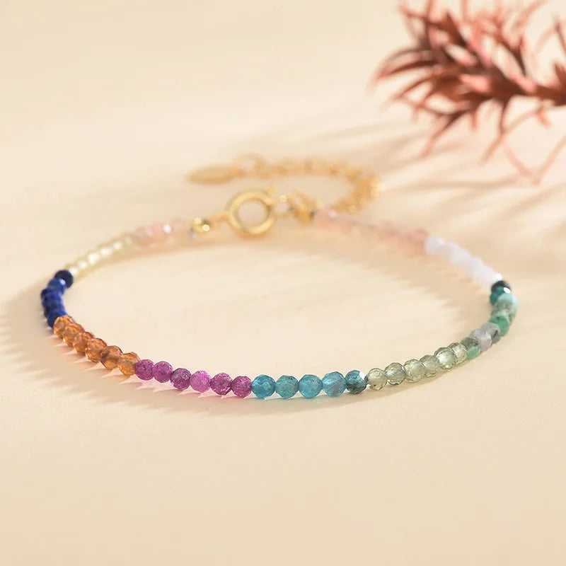 Zooying  2.5mm Multi Color Natural Stone  Faced Crystal Beads Bracelet Jewelry for Lady and Girl