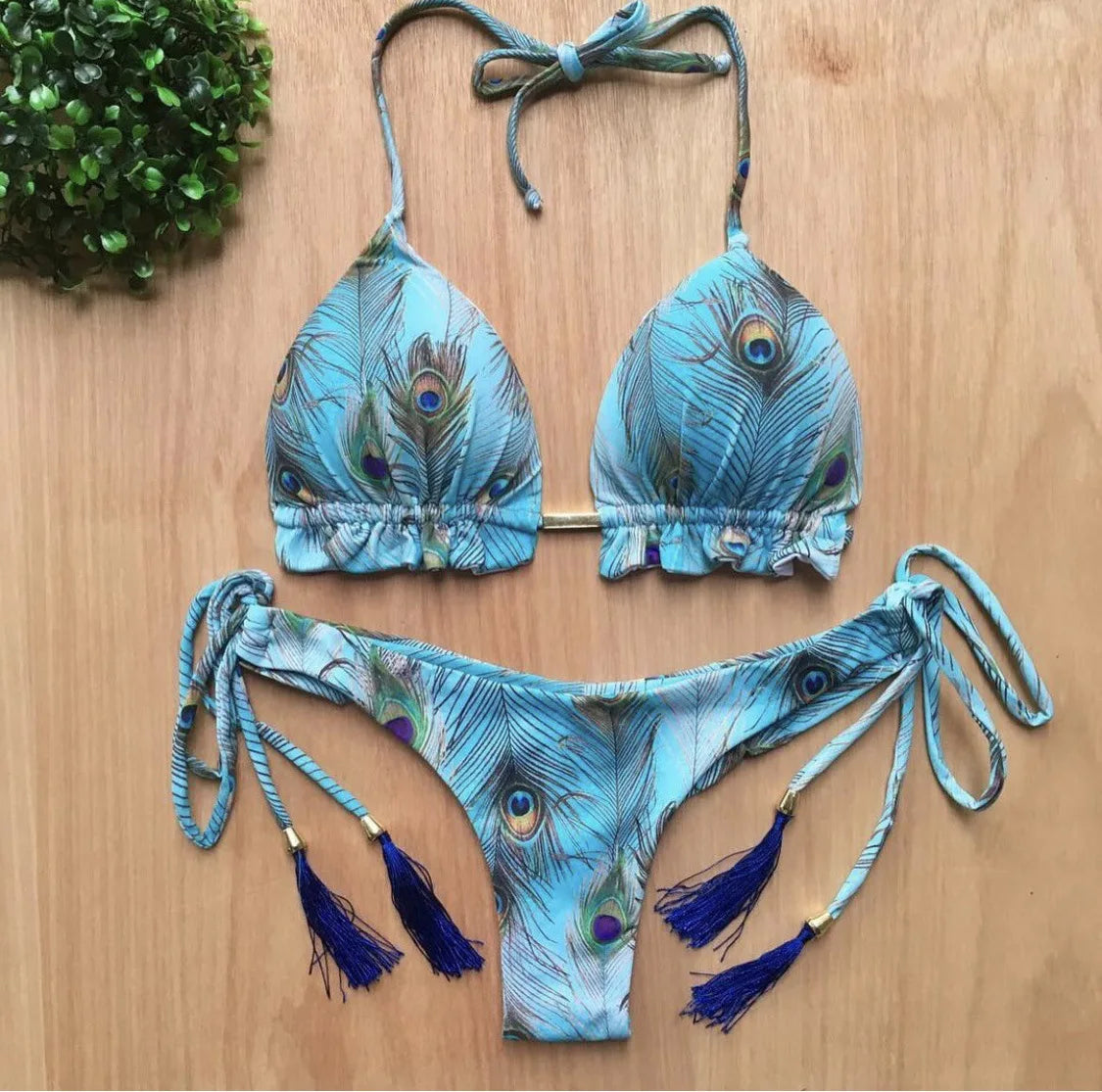 2022 New Arrival Two Piece Swimwear Retro Print Bathing Suit Women Tassel Bikini Beachwear