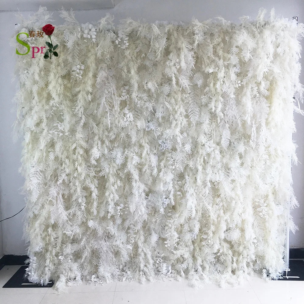 SPR Bride Artificial Plant Pampas Wall White Plant Wall for Wedding Party Photography Background Decor