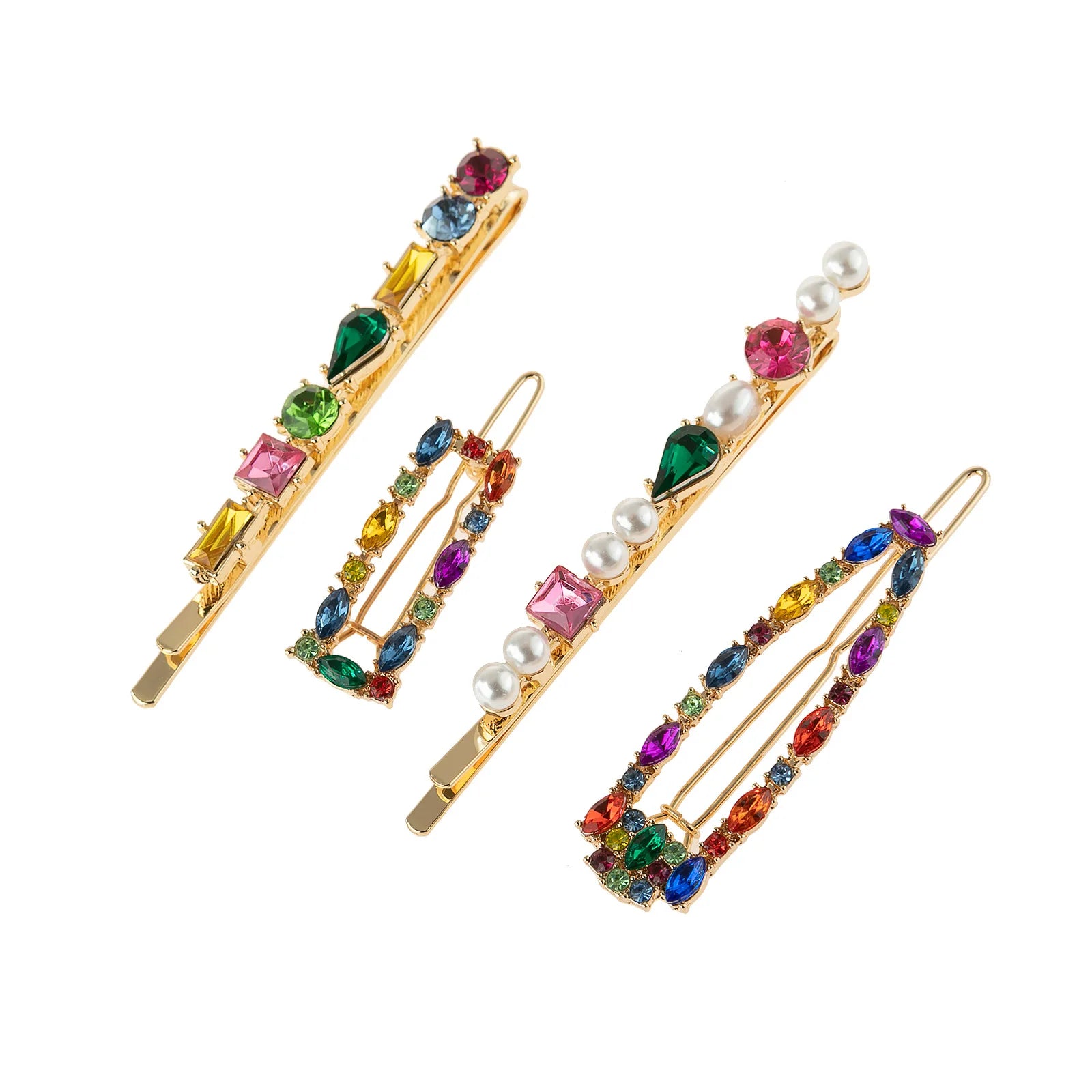 4pcs Set Fashion Colorful Rhinestone Hairpin Women's Cool Party Hair Elegant Clip Set