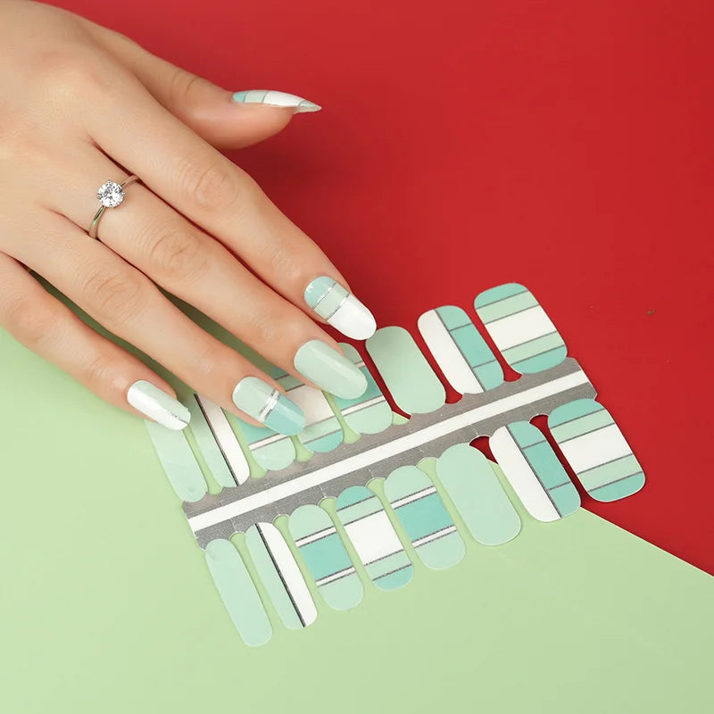 Silver Lines in Green Pattern Multi-colored Nail Wraps DIY Manicure Nail Polish Strips MegaBDM