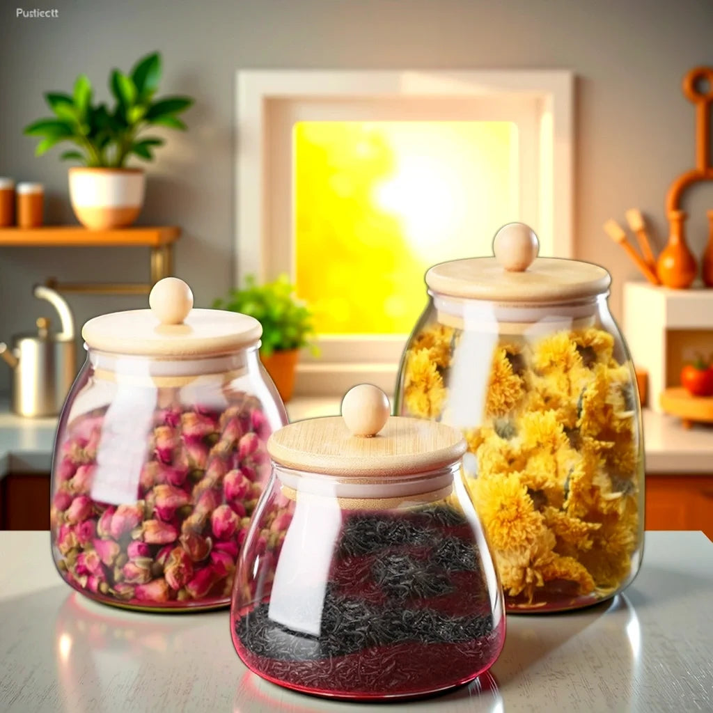 Three Kinds of Capacity Optional Heat-resistant Glass Bamboos Lid sealed Jar