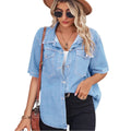 Wholesale Plain Denim Jacket New Ladies Denim Shirts Simple Design Ladies Casual Blouse