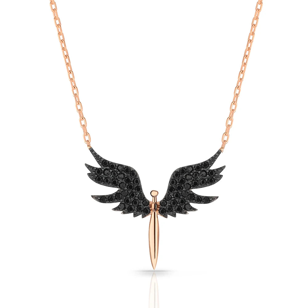 Mikail's Angel Gold Plated 925 Sterling Silver Cubic Zirconia Angel Wing Pendant Necklace – EU Local Stock