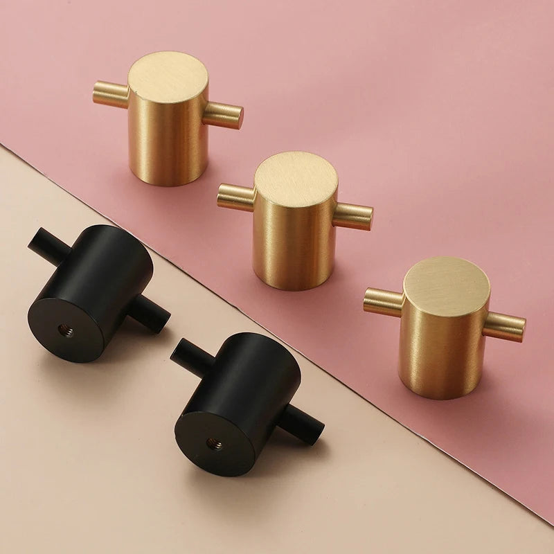 KOPPALIVE Mini Gold and Black T bar Brass Furniture Drawer Knobs Kitchen Cabinet Kids Wardrobe Knob