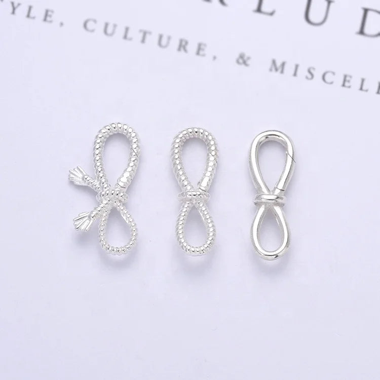 925 Sterling Silver Twist Plain Bowknot Clasp Knot Shape Necklace Connector Jewelry Findings Accessories